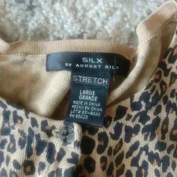 Silx by August Silk Women's Leopard Print 3/4 Sleeve Button-up Cardigan L - Picture 11 of 13